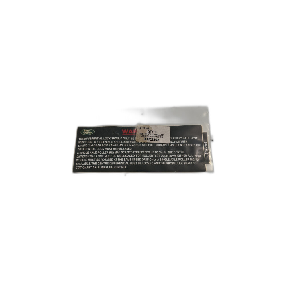 Diff Lock Warning Label BTR2308